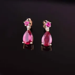 10K Gold Diamond Pear Cut Ruby Earrings