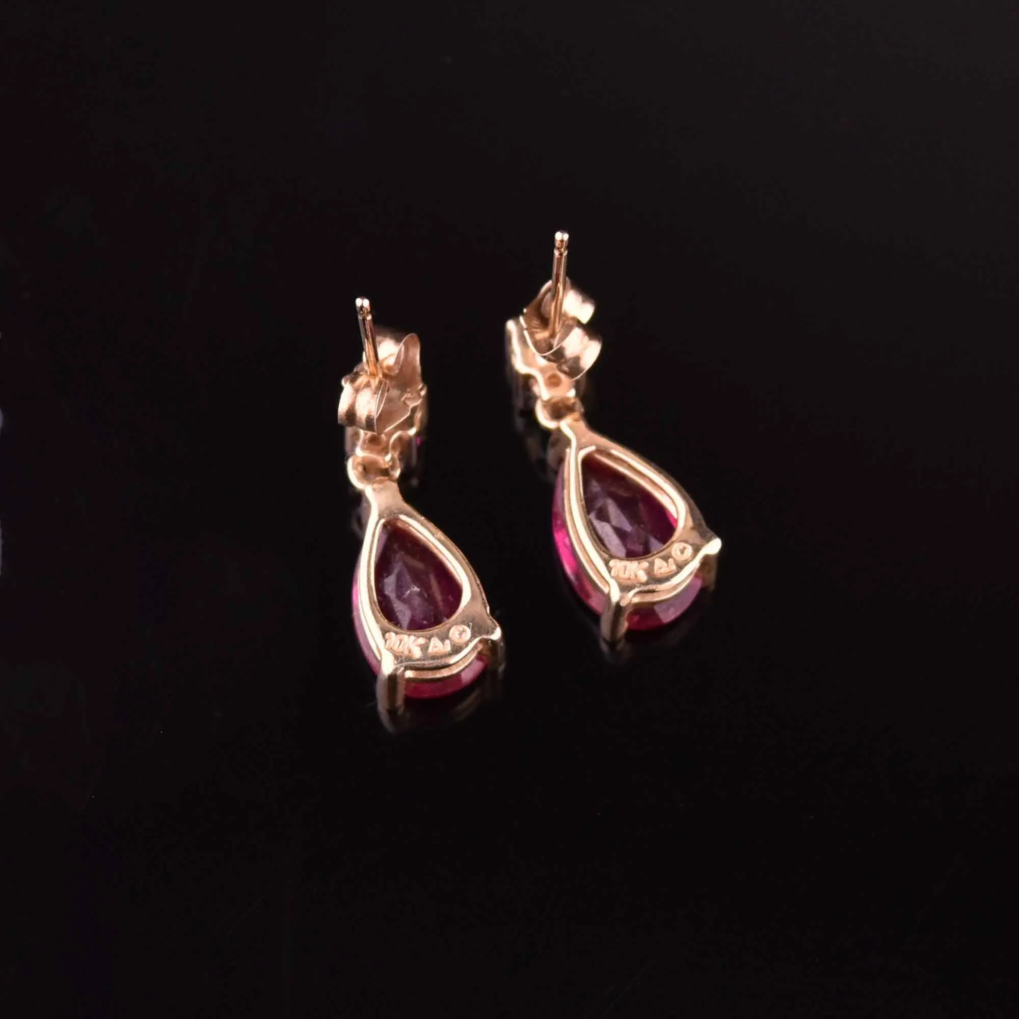 10K Gold Diamond Pear Cut Ruby Earrings