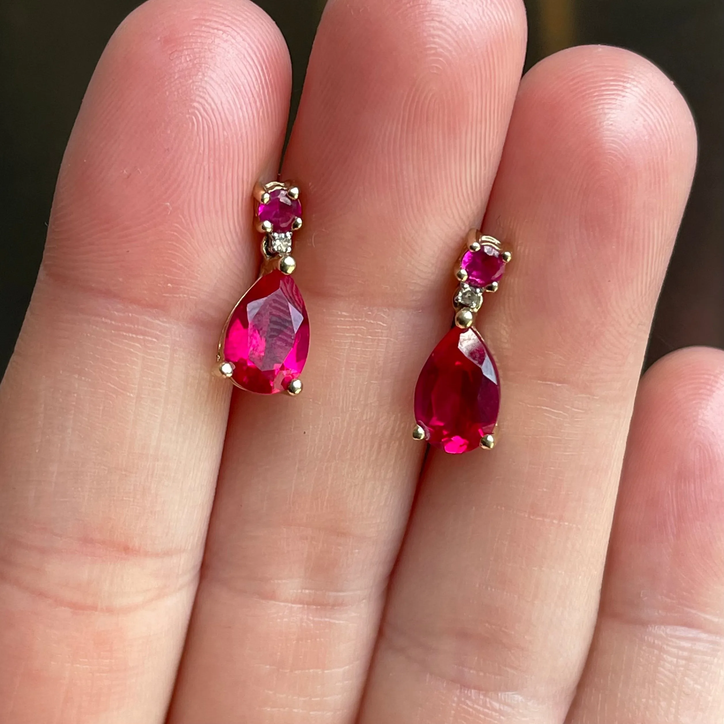 10K Gold Diamond Pear Cut Ruby Earrings