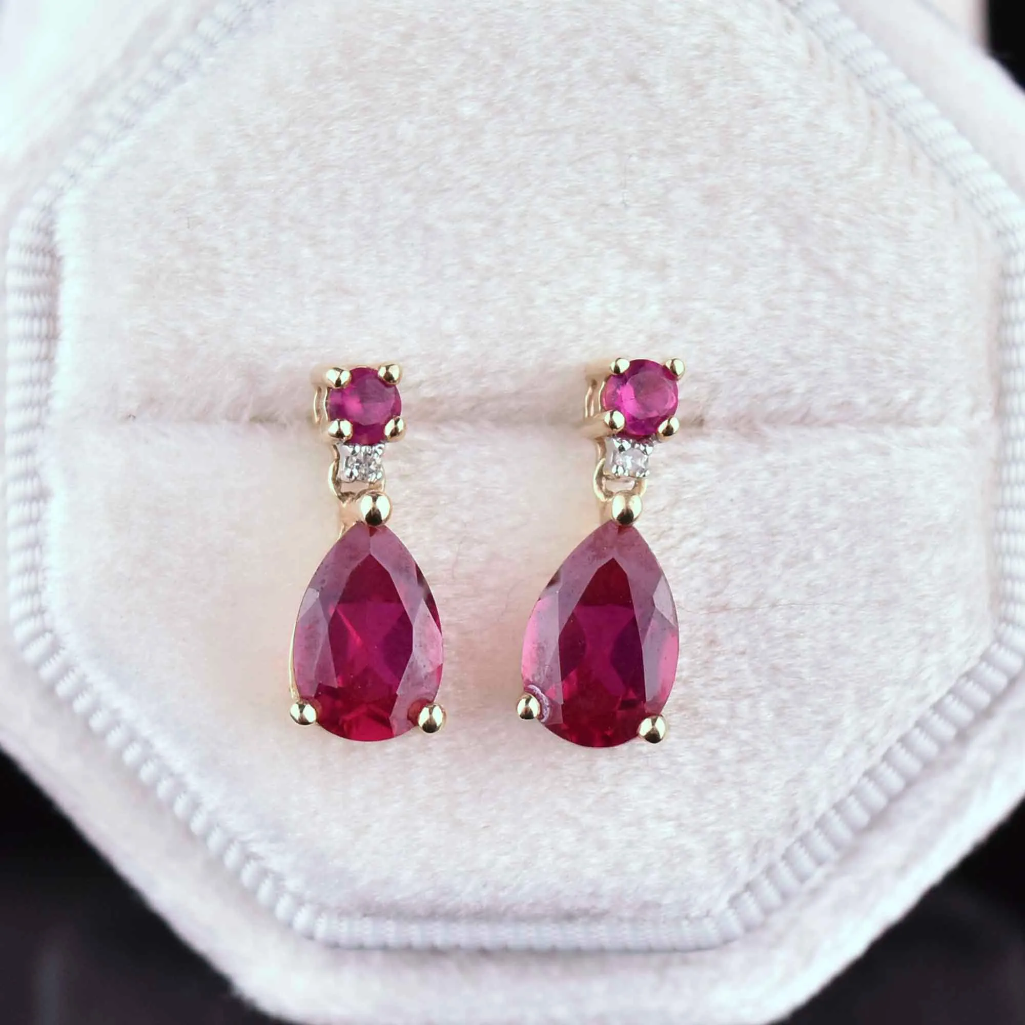 10K Gold Diamond Pear Cut Ruby Earrings