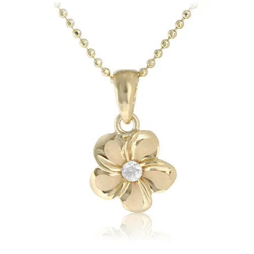 14K Yellow Gold Plumeria Pendant with CZ Pendant (XS/S/M/L) (Chain Sold Separately)