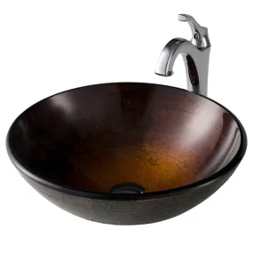 16.5" Copper Brown Bathroom Vessel Sink and Arlo Faucet Combo Set with Pop-Up Drain