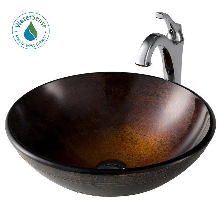 16.5" Copper Brown Bathroom Vessel Sink and Arlo Faucet Combo Set with Pop-Up Drain