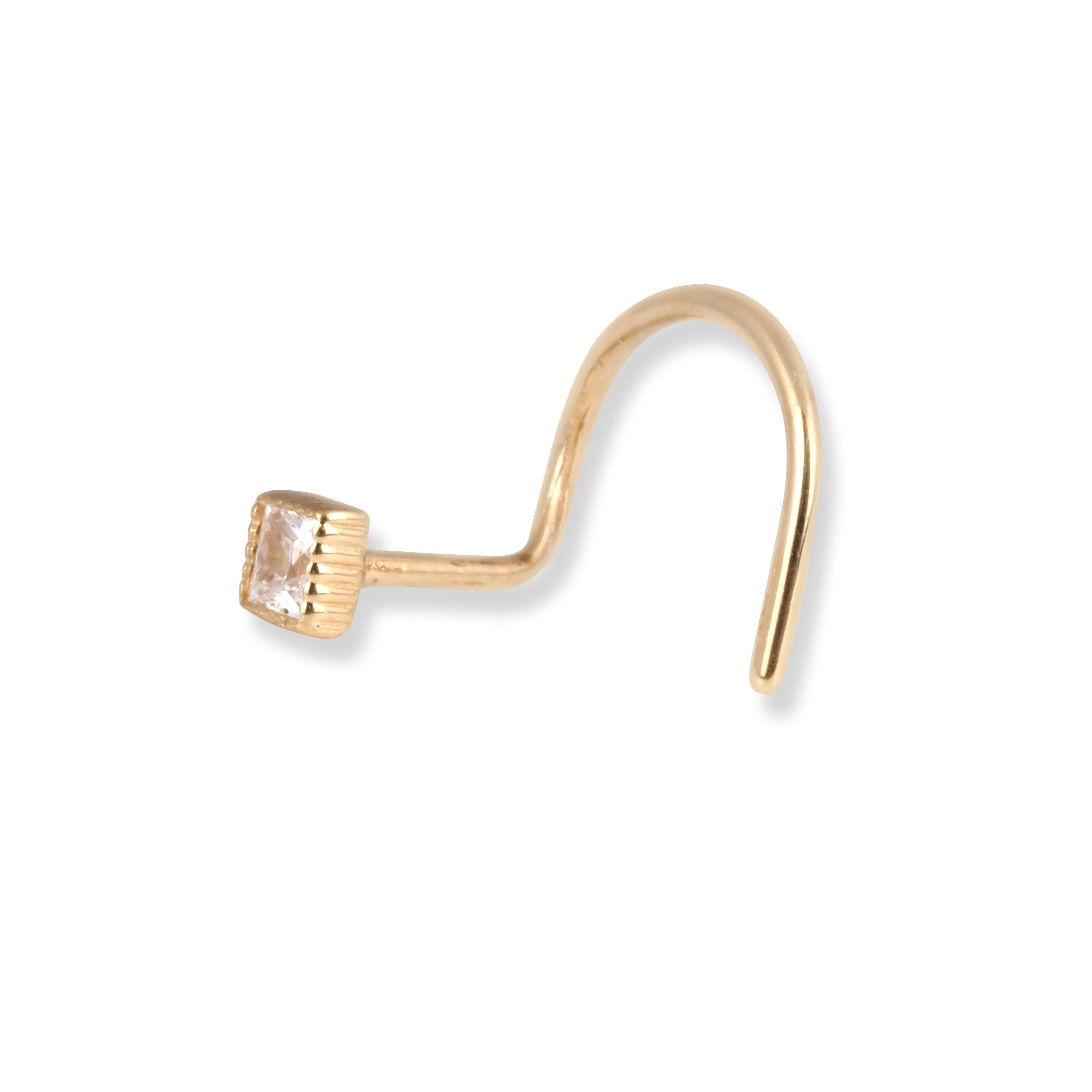 18ct Yellow Gold Wire Back Nose Stud with Princess Cut Cubic Zirconia Stone NS-7563