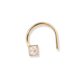 18ct Yellow Gold Wire Back Nose Stud with Princess Cut Cubic Zirconia Stone NS-7563