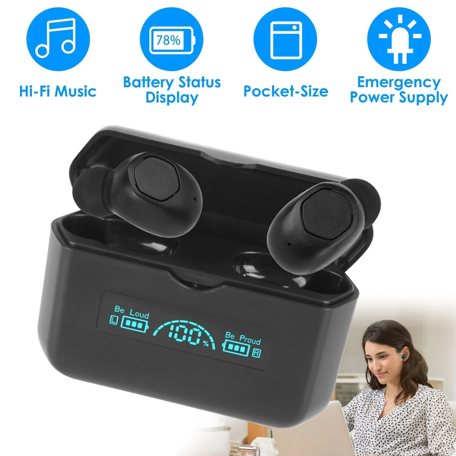 5.1 TWS Wireless Earphone with Charging Case IPX4 Waterproof Power Bank