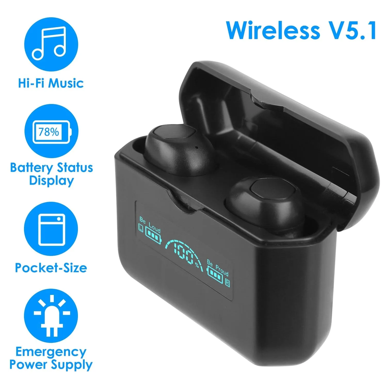 5.1 TWS Wireless Earphone with Charging Case IPX4 Waterproof Power Bank