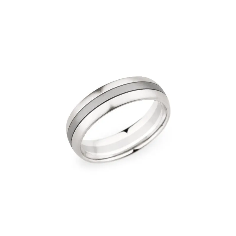 6.5mm Palladium and 18 Karat White Gold Brushed Finish Wedding Band