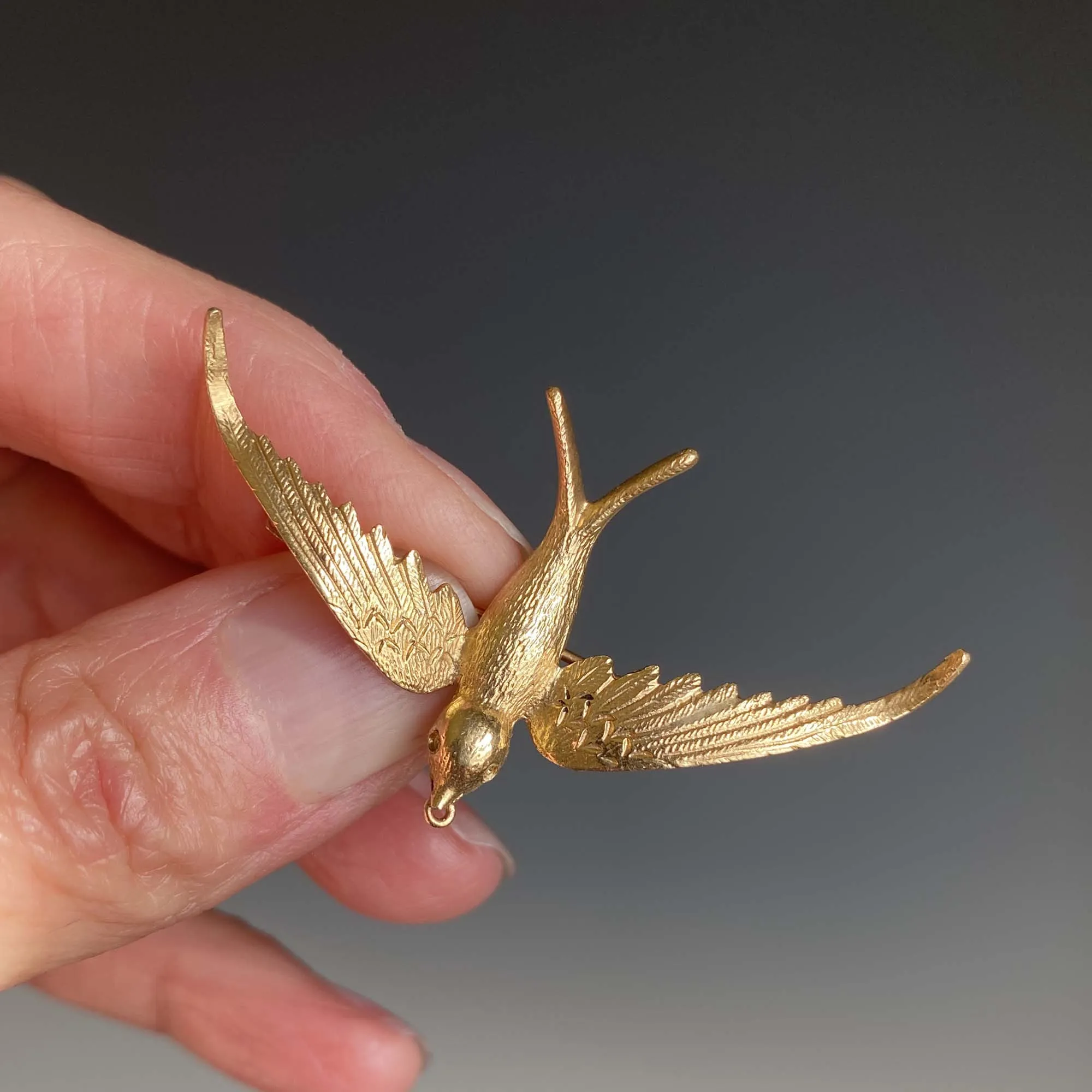 Antique 15K Gold Swallow Brooch Pin, 2 in ON HOLD