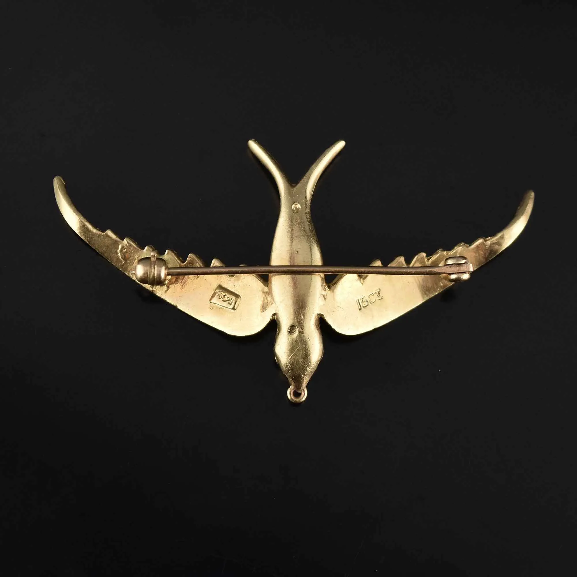 Antique 15K Gold Swallow Brooch Pin, 2 in ON HOLD