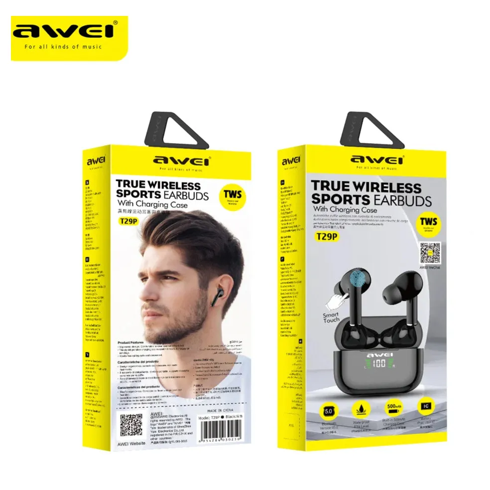 Awei Bluetooth Led Digital Display Ture Wireless Sports IPX4 Waterproof TWS Earbuds