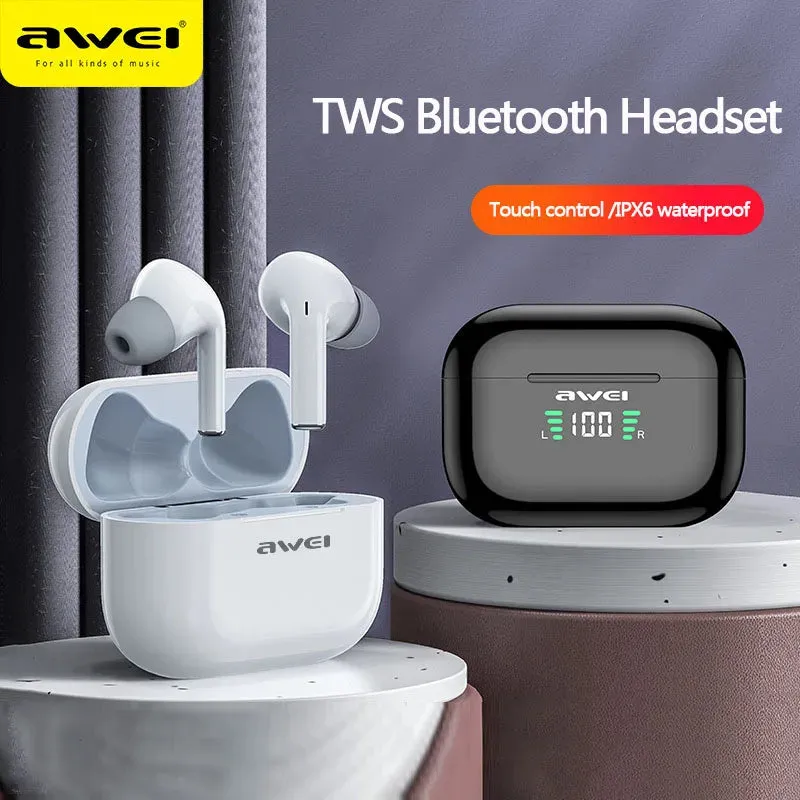 Awei Bluetooth Led Digital Display Ture Wireless Sports IPX4 Waterproof TWS Earbuds