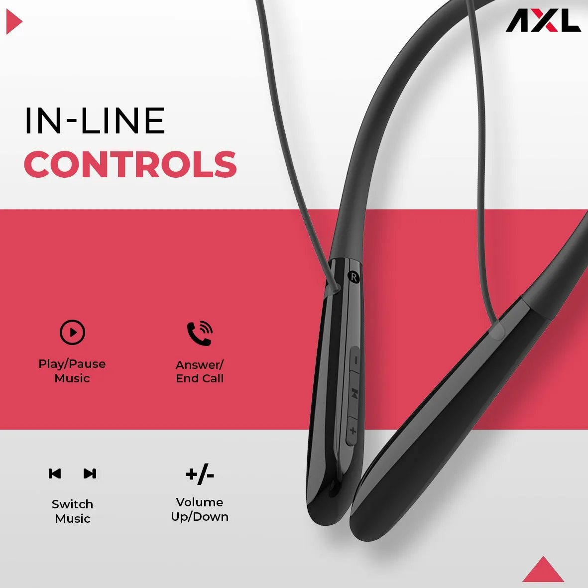 AXL ABN03 Wireless Neckband with Up to 20Hrs Playtime, Bluetooth 5.0, Fast Charging, Volume Control, Deep Bass and Single Touch Connect – Black