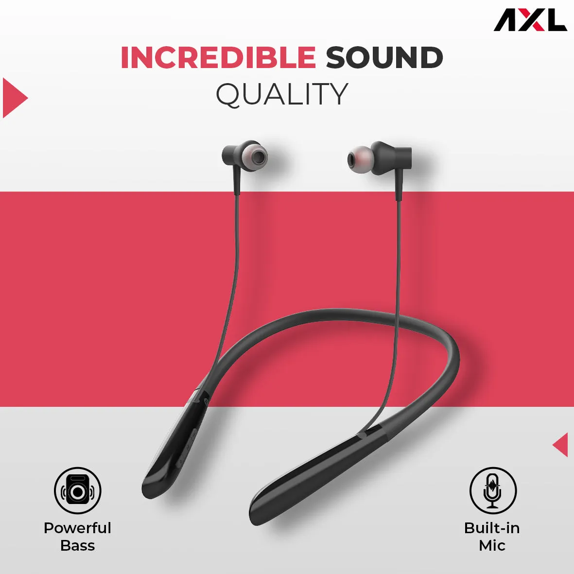 AXL ABN03 Wireless Neckband with Up to 20Hrs Playtime, Bluetooth 5.0, Fast Charging, Volume Control, Deep Bass and Single Touch Connect – Black