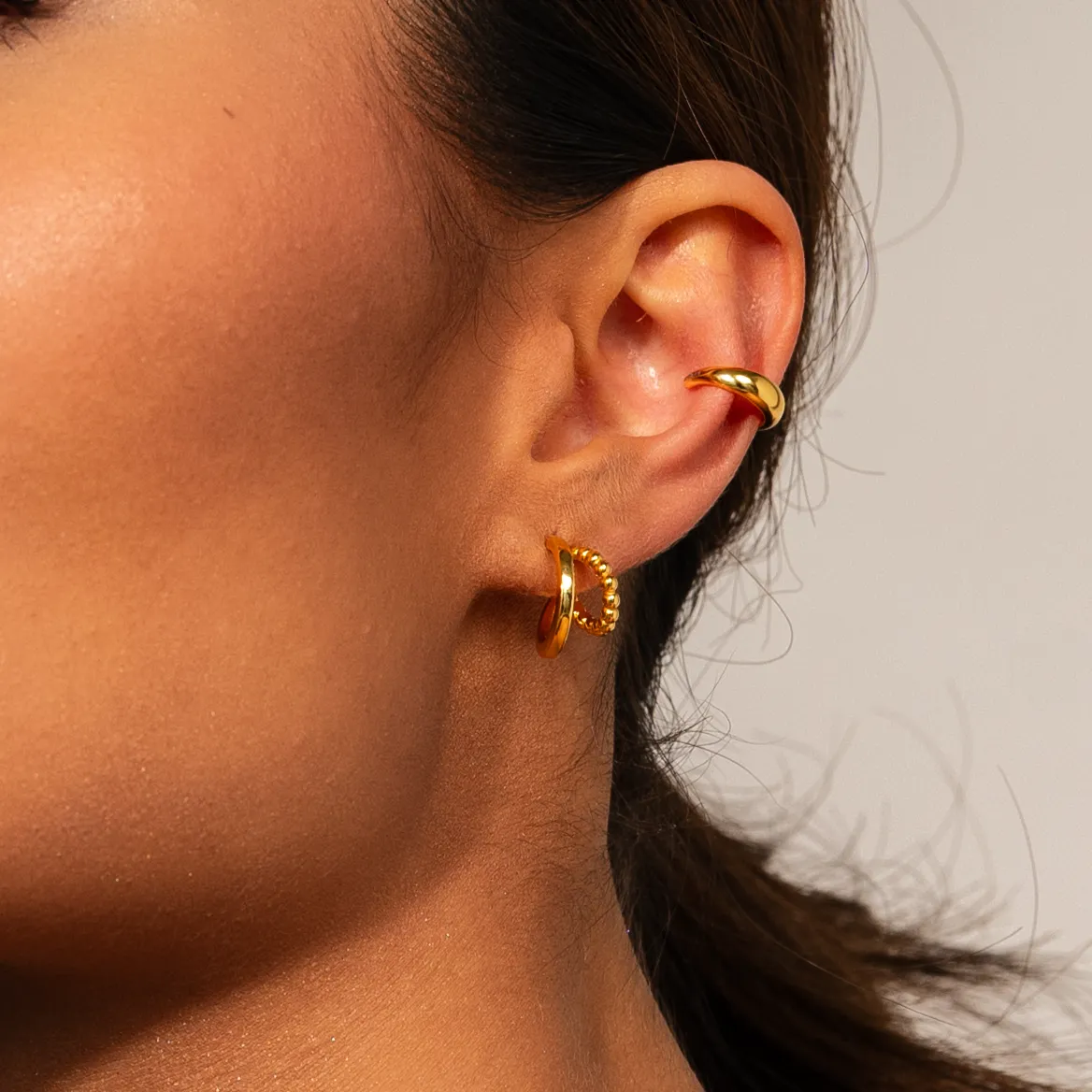 Beaded Layered Hoops Gold