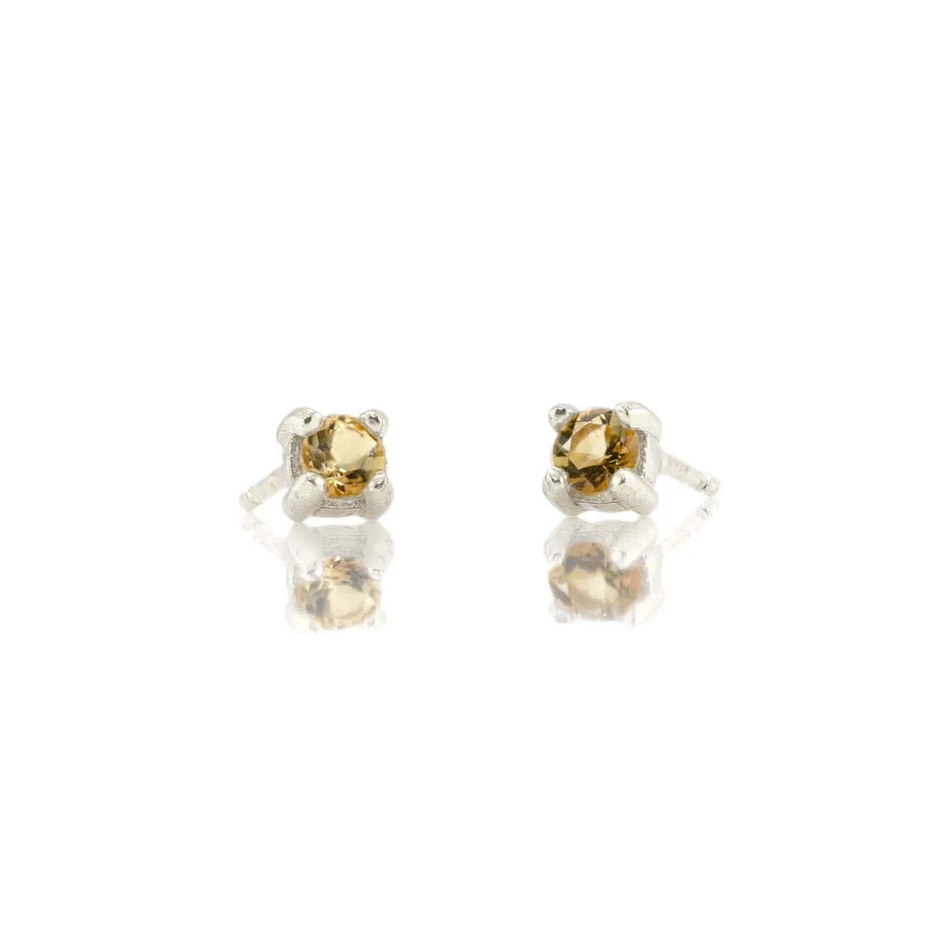 Citrine Prong Set Gemstone Stud Earrings - November Birthstone