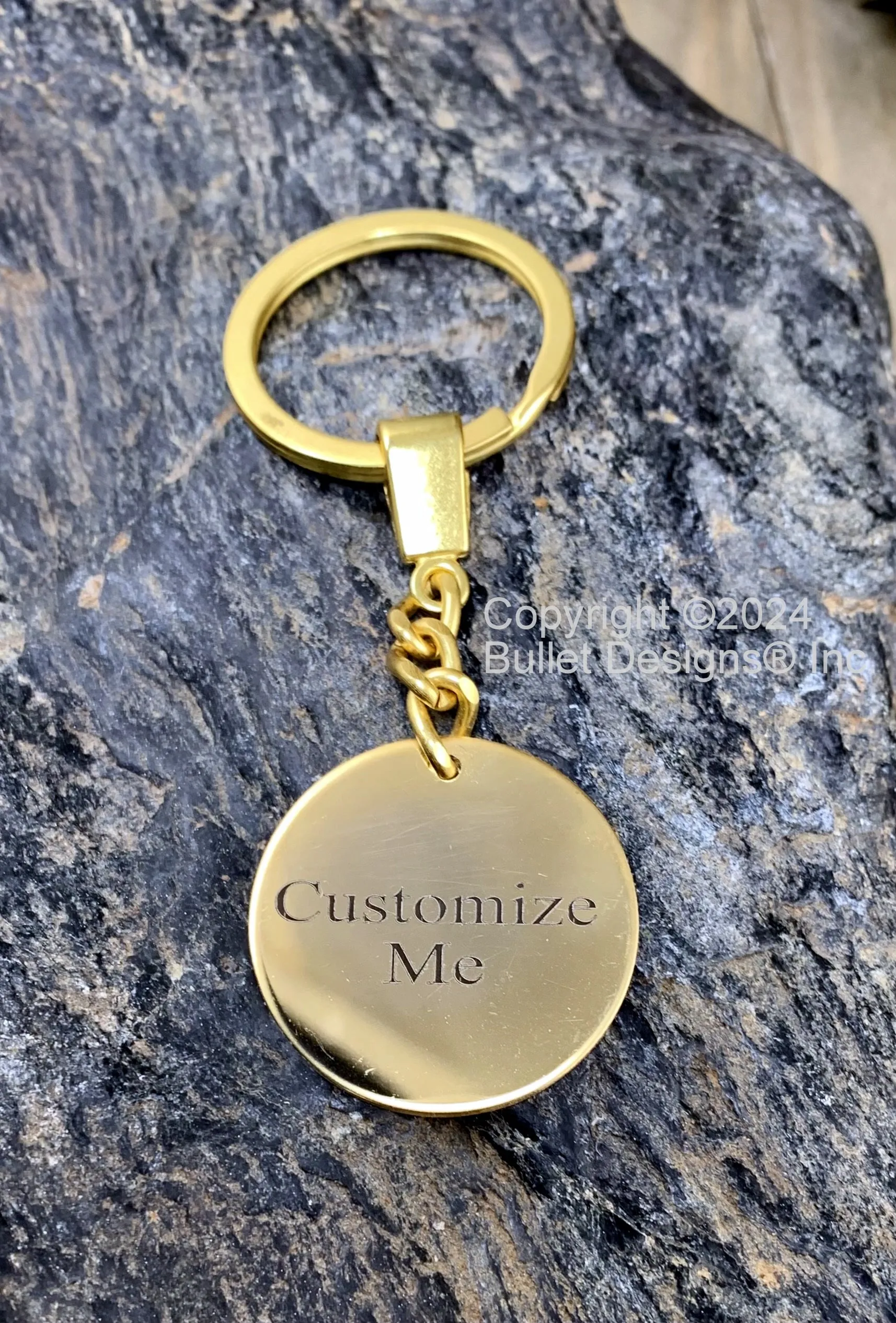 Custom Laser Engraved Gold Disc Keychain, Disc 1.18"/29.8mm Diameter, Overall Length 86.1mm/3.39", Birthday, Anniversary, Accessories