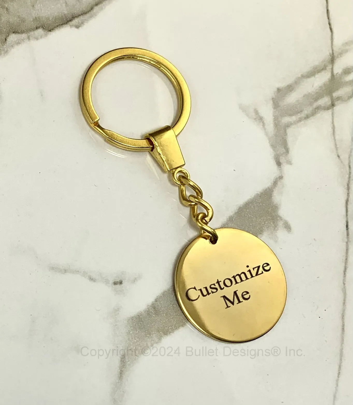 Custom Laser Engraved Gold Disc Keychain, Disc 1.18"/29.8mm Diameter, Overall Length 86.1mm/3.39", Birthday, Anniversary, Accessories