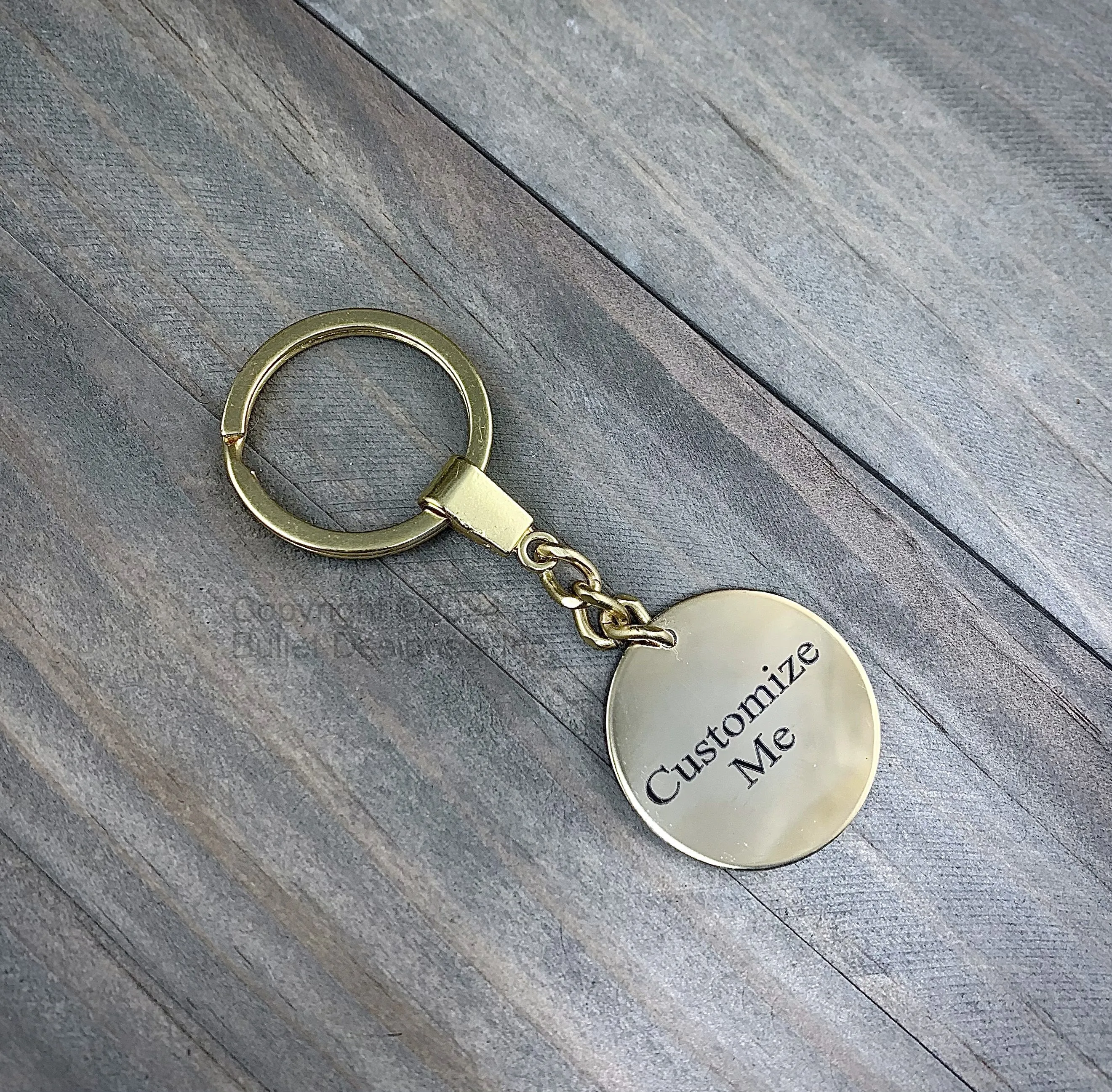 Custom Laser Engraved Gold Disc Keychain, Disc 1.18"/29.8mm Diameter, Overall Length 86.1mm/3.39", Birthday, Anniversary, Accessories