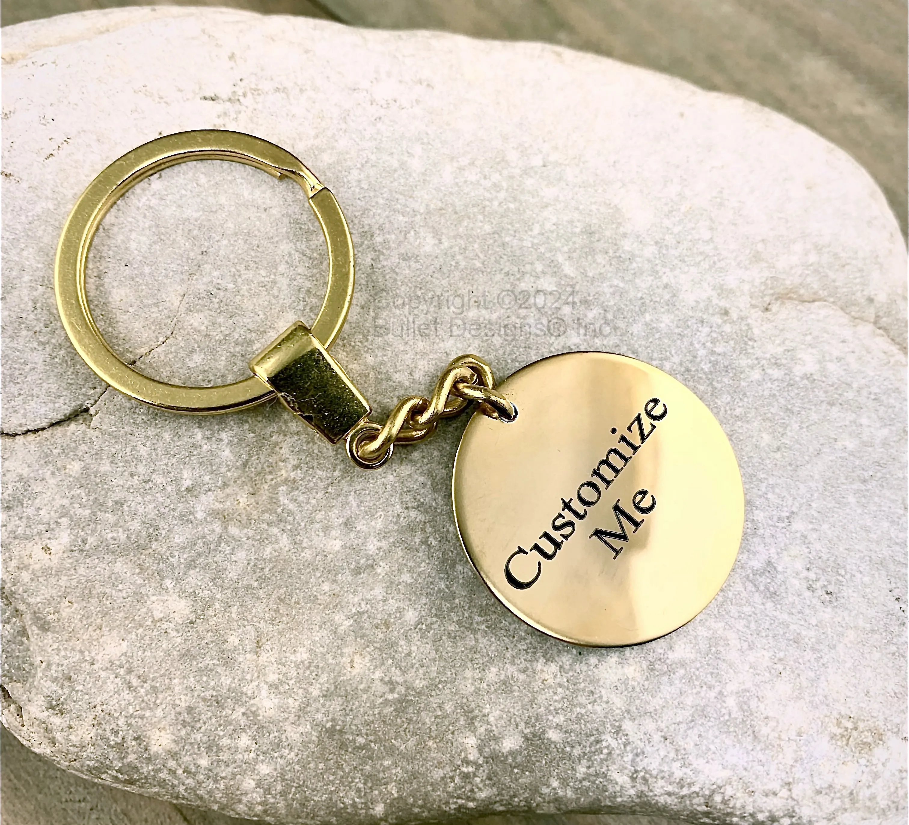 Custom Laser Engraved Gold Disc Keychain, Disc 1.18"/29.8mm Diameter, Overall Length 86.1mm/3.39", Birthday, Anniversary, Accessories