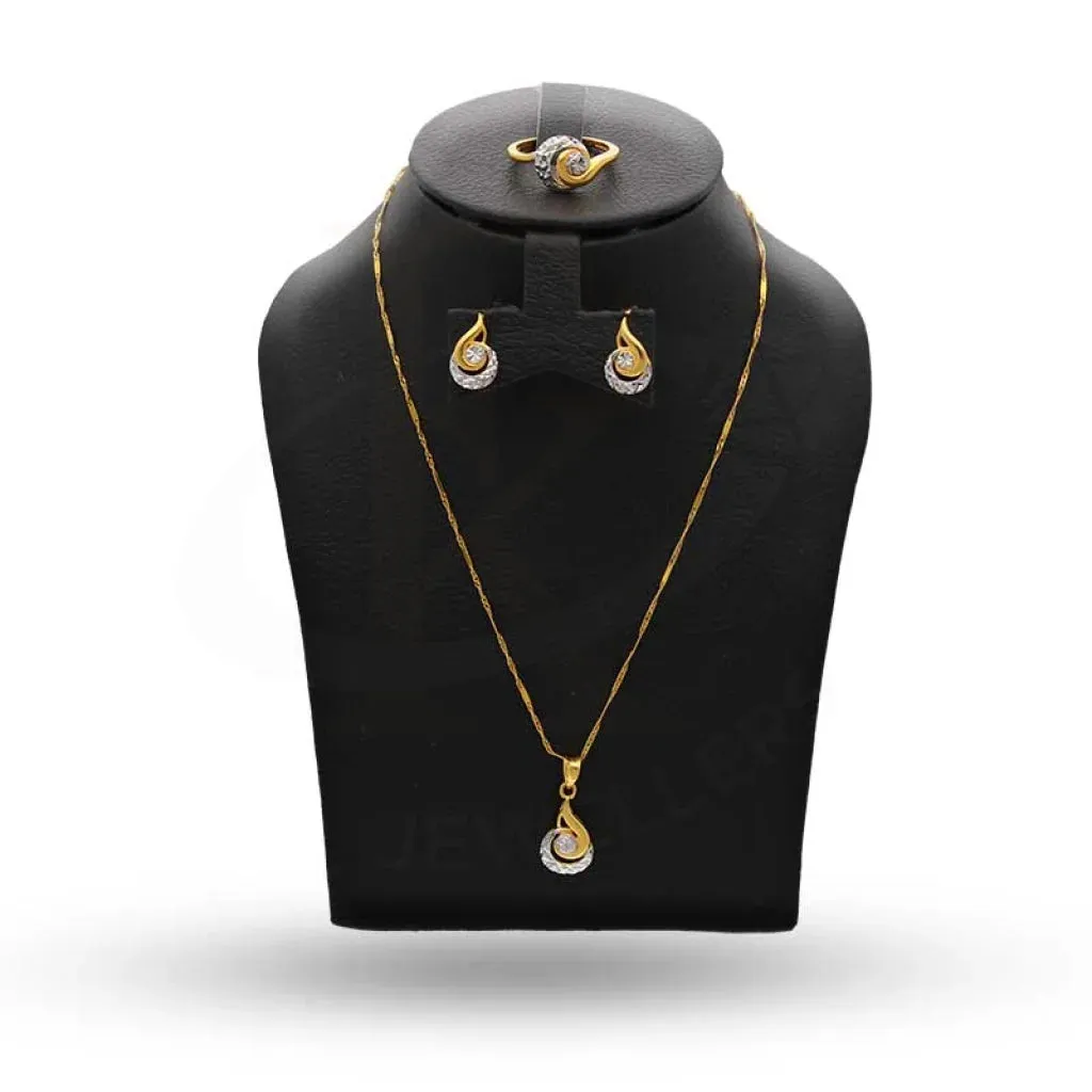 Dual Tone Gold Pendant Set (Necklace, Earrings and Ring) 22KT - FKJNKLST22K2399