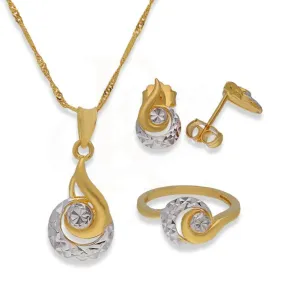 Dual Tone Gold Pendant Set (Necklace, Earrings and Ring) 22KT - FKJNKLST22K2399