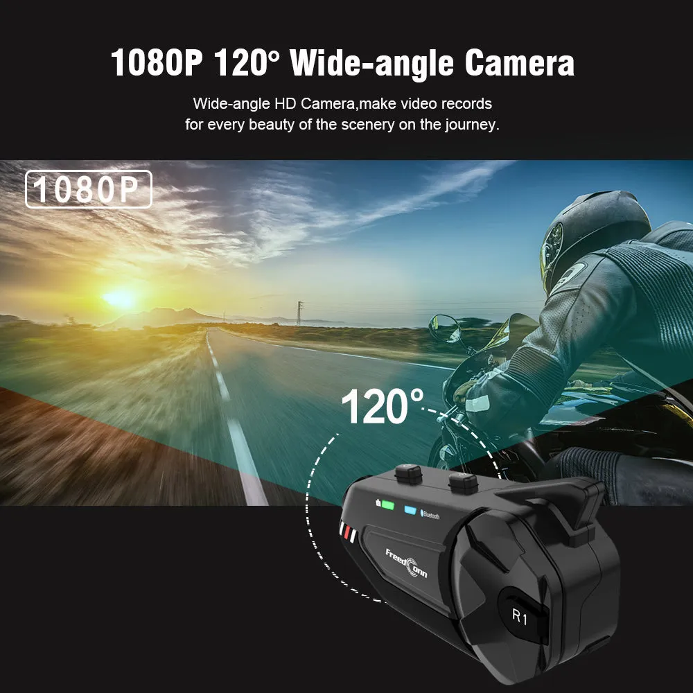 FreedConn Motocycle Helmet Waterproof Wireless Bluetooth Headset & 1080P Camera Recorder R1 Plus E/Dash Cam Camera/FM Radio/1000M Intercom/6 Riders Intercom/2 in 1 microphone;