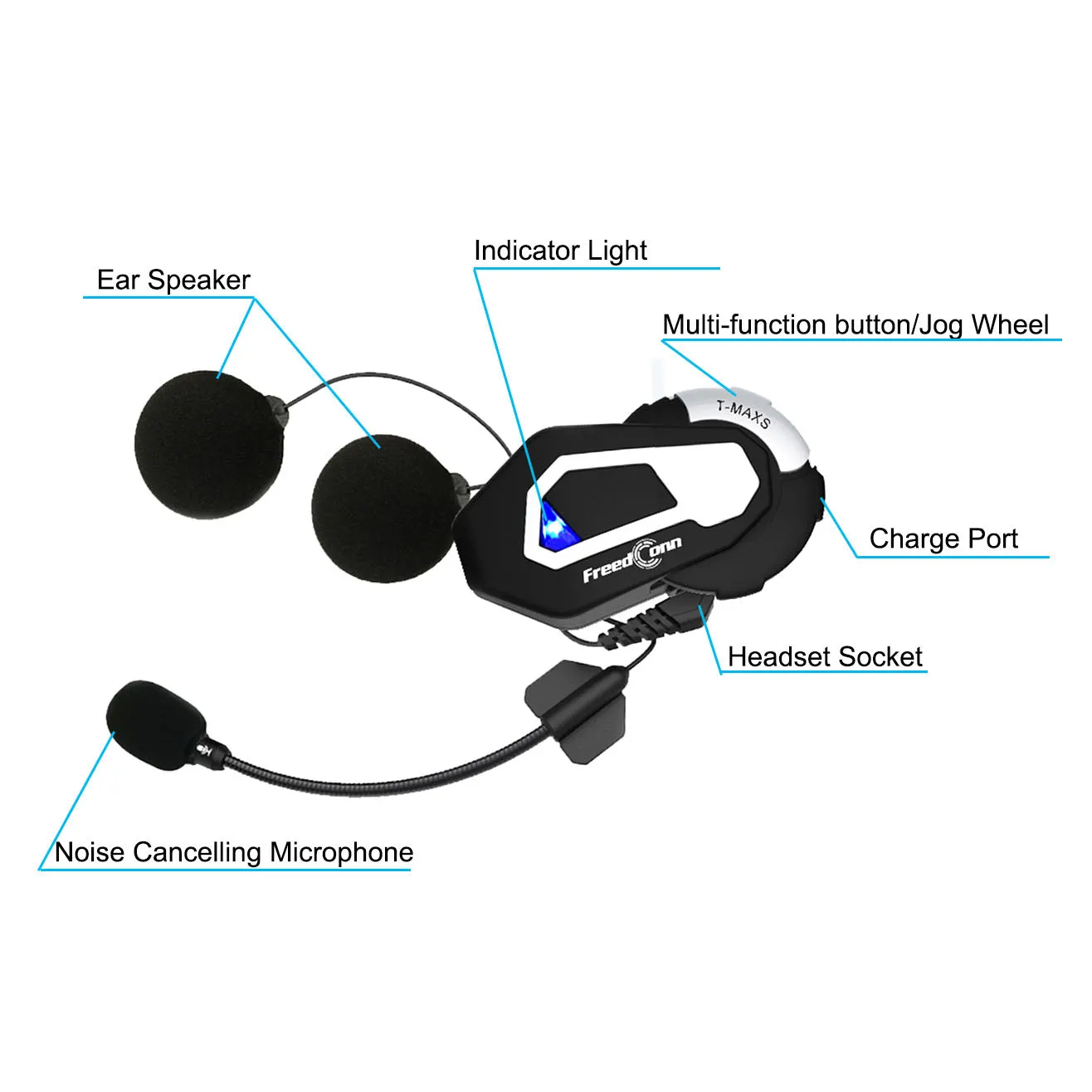 FreedConn Motocycle Helmet Waterproof Wireless Bluetooth Headset TMAX-S with L3 Remote Controller /1000M Intercom/6 Riders Connects/2 in 1 microphone/