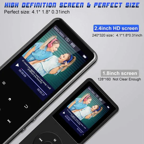 MP3 Player 32GB with Bluetooth 5.0 Portable Digital Lossless Music Player with 2.4" Large Screen & TF Card Expansion (8GB / 16GB / 32GB / 64GB)