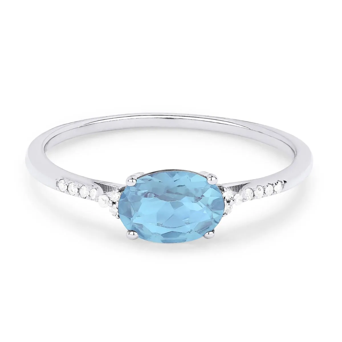 OVAL CUT BLUE TOPAZ AND DIAMOND RING, .04 CT TW