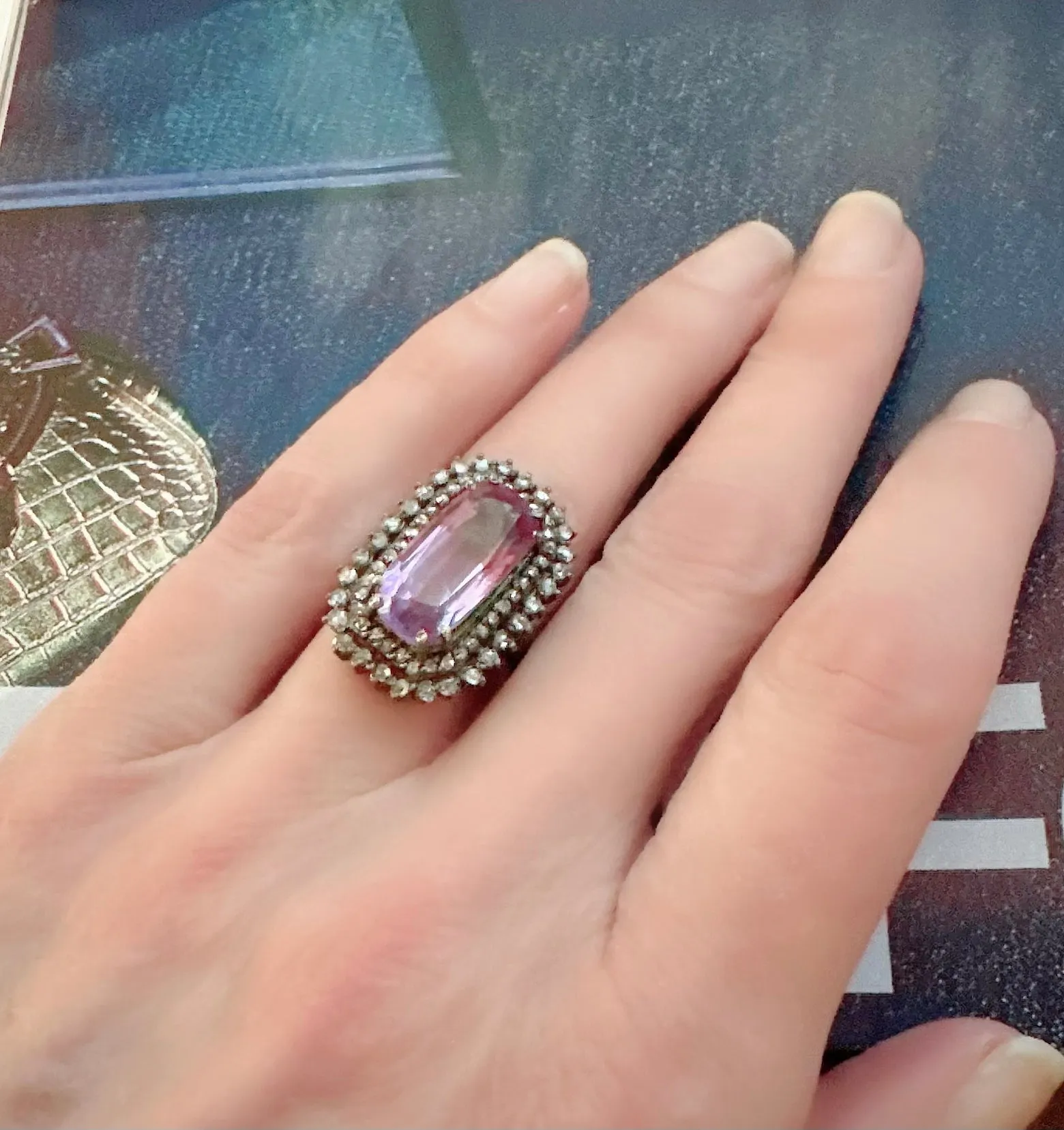 Pave Diamond and Amethyst Cocktail Ring