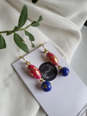 Pink and blue dangling earrings