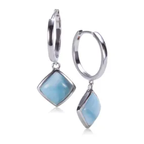 Sterling Silver Diamond Shape with Larimar Inlay Hinged Back Earrings