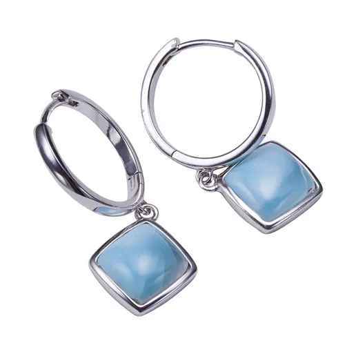 Sterling Silver Diamond Shape with Larimar Inlay Hinged Back Earrings