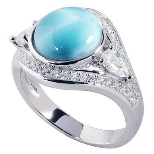 Sterling Silver Eye Shape with Larimar Inlay CZ Ring