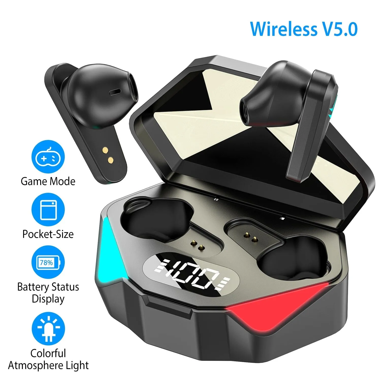 Wireless TWS 5.0 In-Ear Headphone Headset with Charging Case Low Latency Game Mode