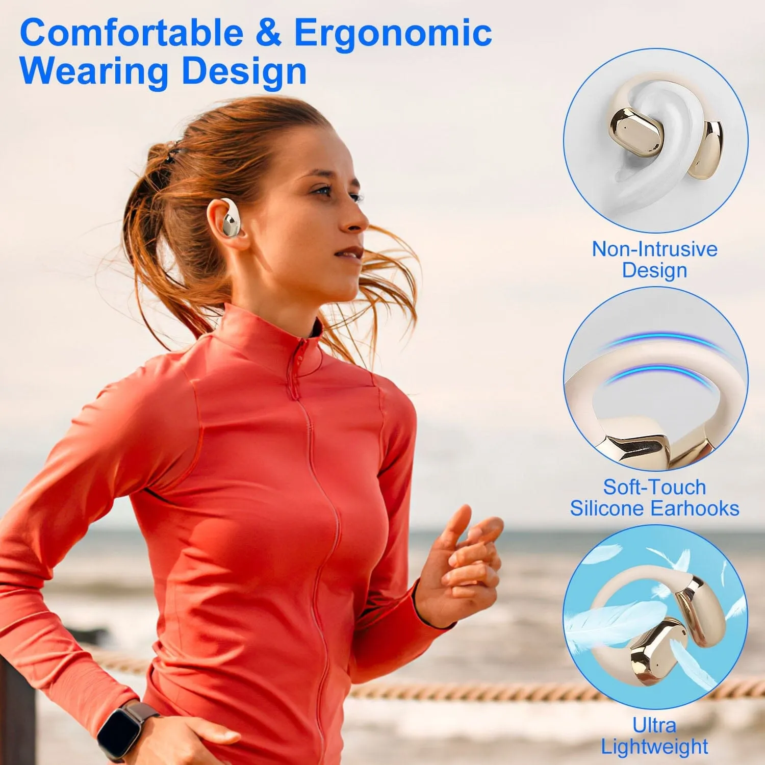 Wireless V5.4 Open Ear Earbuds with Earhook LED Display Charging Case